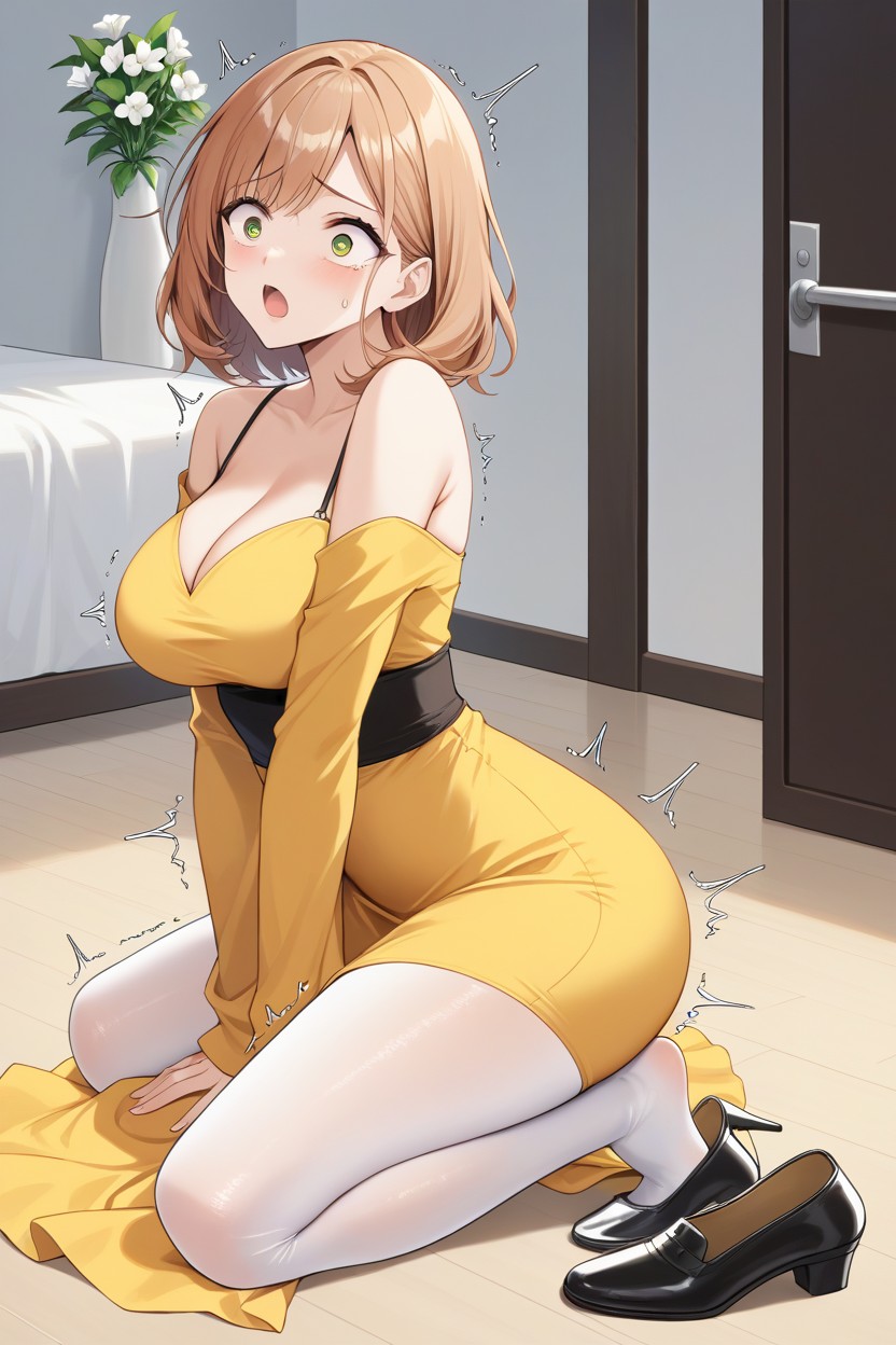 Hazel Eyes, Medium Length Hair, Shocked Worried Look Hentai AI Porn