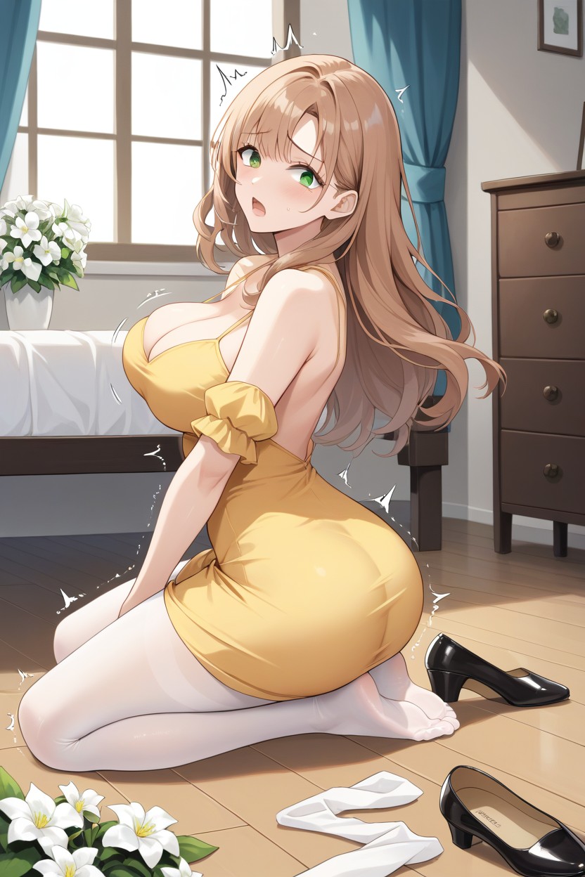 Medium Length Hair, Show Soles Opaque Beige Tights, Butt Expansion Hentai AI Porn