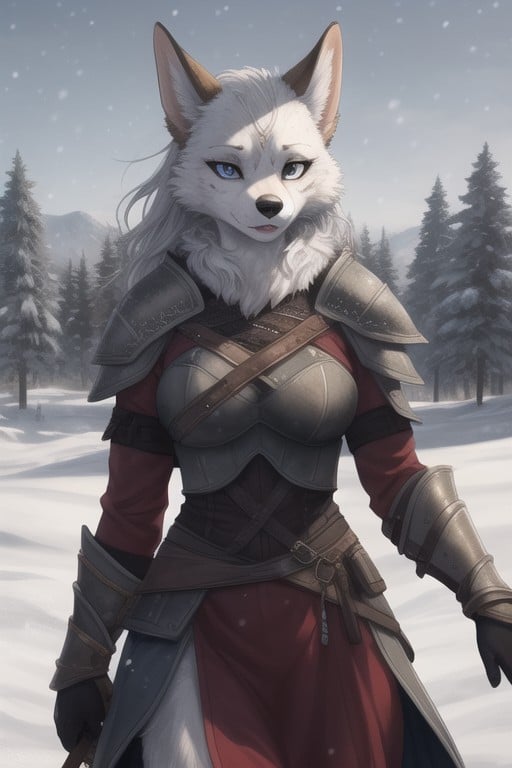 Dawn, Dog Furry Woman In Full Set Of Witcher Armor, Armor Gloves Furry AI Porn