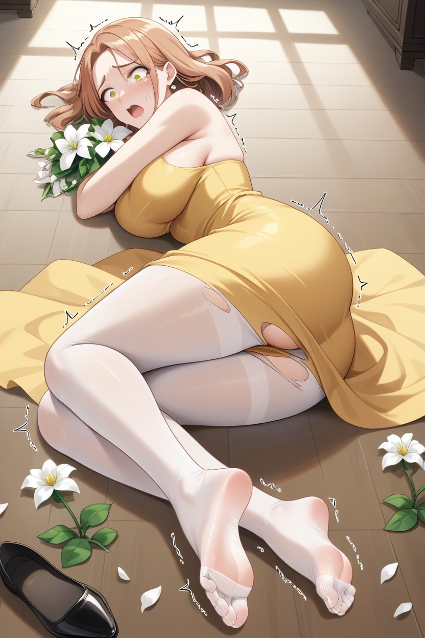 Opaque Beige Tights, Fair Skin, Body Grows Taller Hentai AI Porn