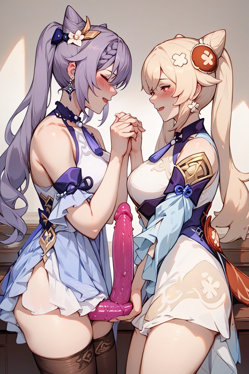 Klee And Keqing From Genshin Impact Using Double Headed Dildo, Klee And Keqing, 2 PersonenFurry KI Porno