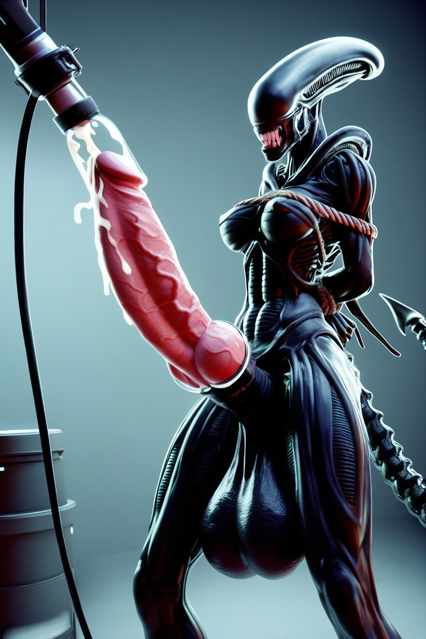 Two Super Hard Cumming Futanari Xenomorph Penises In Transparent Organic And Biomechanical Dick Milking Sleeves, Small Breast, The Futanari Xenomorph Is Getting Both Her Penises Milked By A Penis Milking Machine Using Alien Technology Furry AI Porn