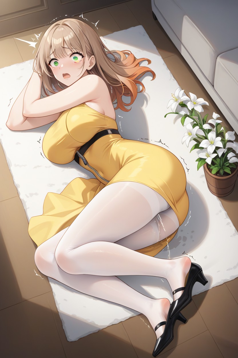 Laying Down, Fair Skin, Writhing Rolling Around On Floor Hentai AI Porn