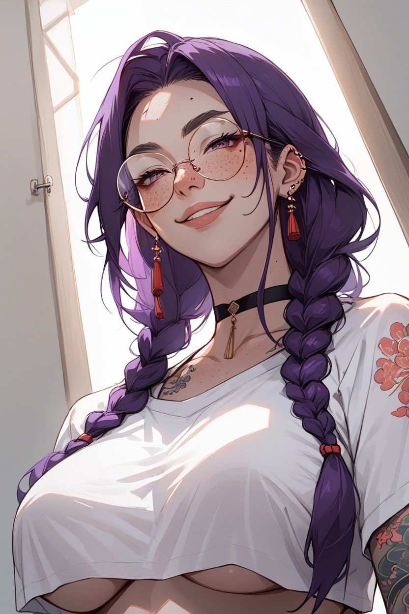 상향식, Tattoos, Round GlassesAI 포르노