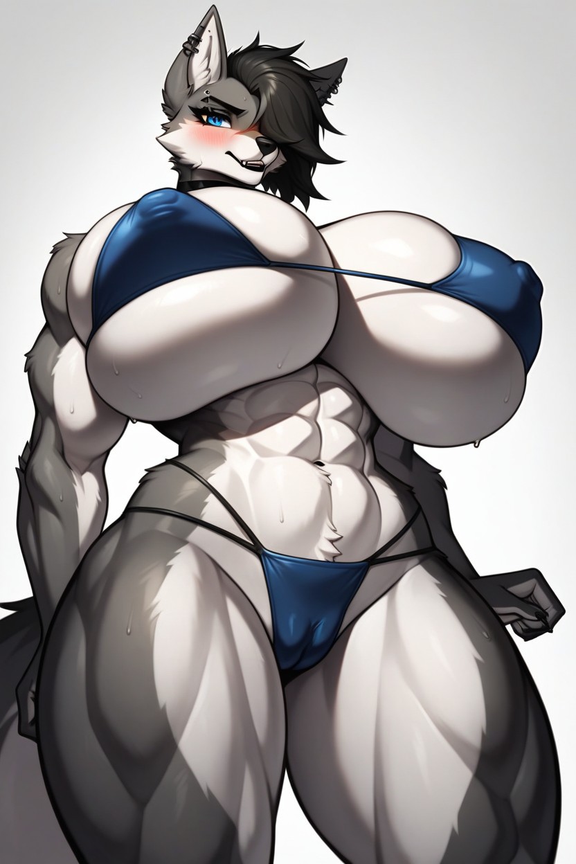 Choker, Ash Hair, Eyebrow Piercings Furry AI Porn
