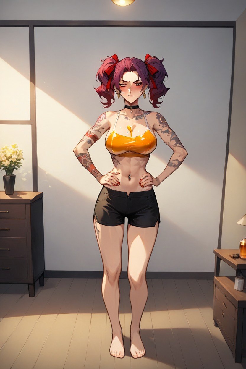 Tatuaje, Purple Hair, Black Sports ShortsPorno AI Hentai