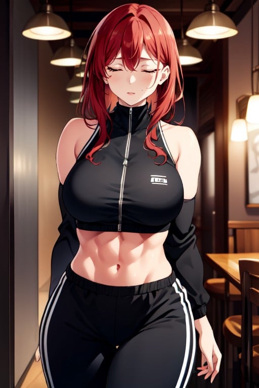 Ninja, Form Fitting Clothes, Bright Red Hair Hentai AI Porn