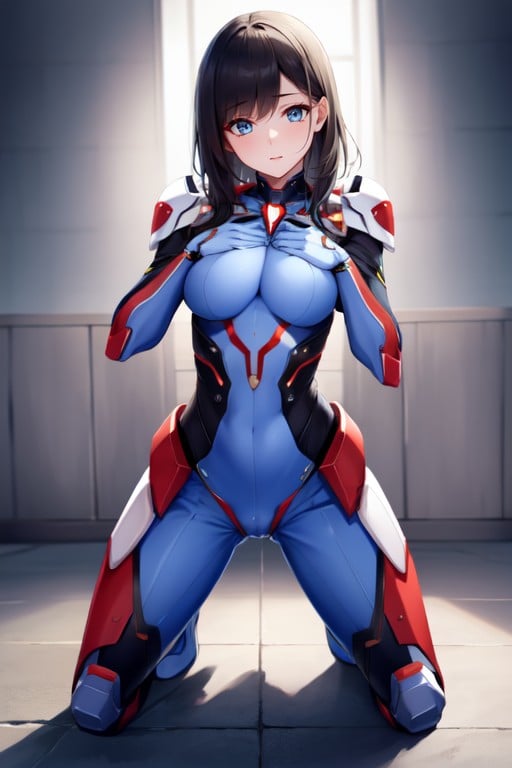 Squeezing Breasts, Black Hair, Robot Armor Hentai AI Porn