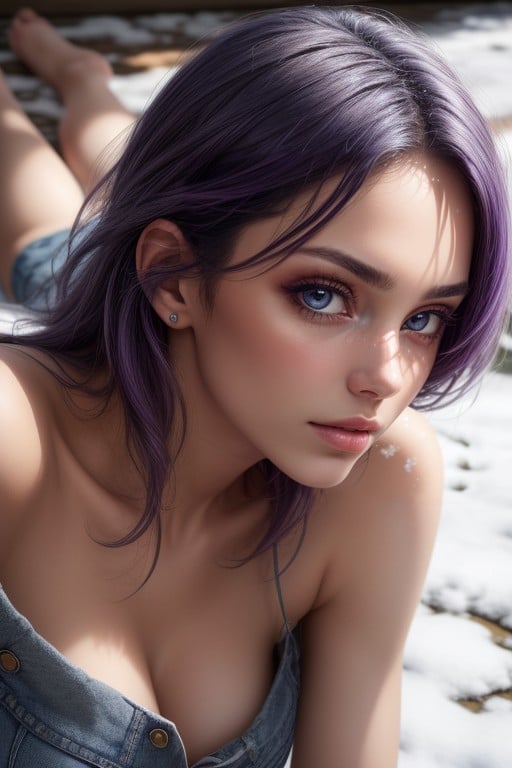 Laying, Side View, Purple Hair AI Porn