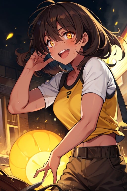 Tierna, Extremely Athletic, Wearing A Yellow ShirtPorno AI Hentai