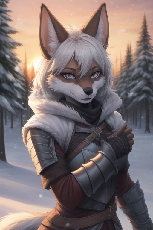 Sunset, Armor Gloves, Snowing Furry AI Porn