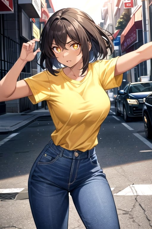 Musclé, Lady Brimming With Excitement, Wearing A Yellow ShirtPorno IA Hentai