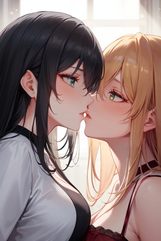 2 Pessoas, Gyaru, Meninas Se Beijando Pornografia de IA