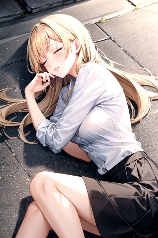 Secluded Alley, Blonde Woman, BlushingAIポルノ