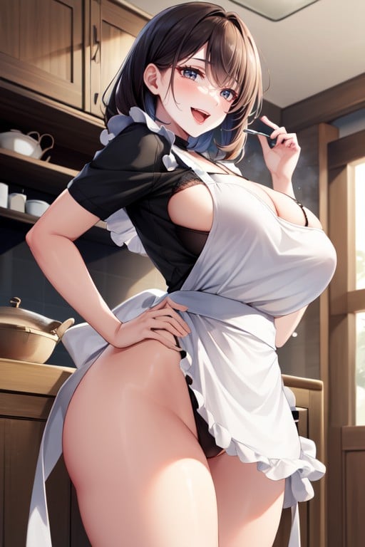 Breasts Stretching Apron, Apron, Massive Tits Hentai IA pornografia