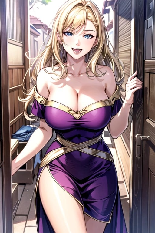 Off-shoulder, Cute, Blonde Hair Hentai AI Porn