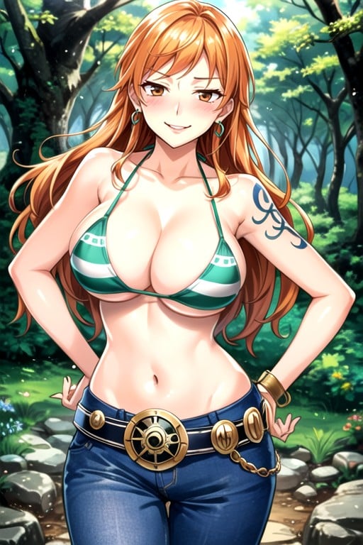 Primeiro Plano, Floresta, Nami (one Piece) Travesti IA Pornô