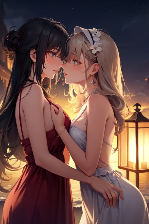 Kiss, Night, Two Girls AI Porn