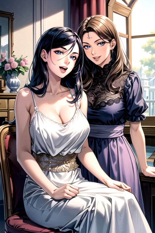 Silk Dress, Mansion, Cute AI Porn