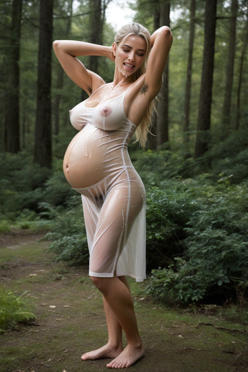 Form Fitting Transparent White Dress, Black Makeup, Pregnant Furry AI Porn