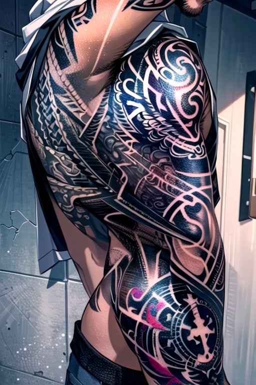 Muscular, Tattoo, Hoodie AI Porn