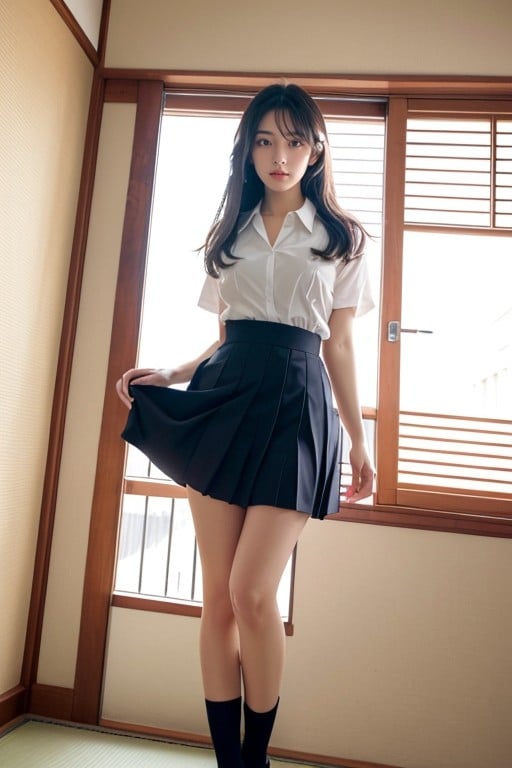 Bottom Up (upskirt), School Uniform, Full Body AI Porn