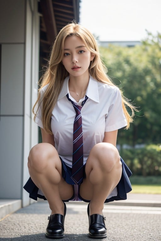 Full Body, Bottom Up (upskirt), School Uniform AI Porn