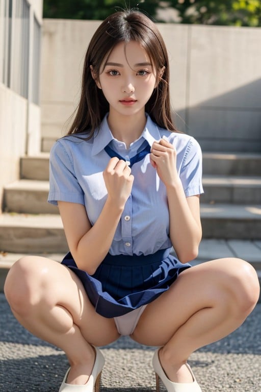 Small Breast, Bottom Up (upskirt), School Uniform AI Porn