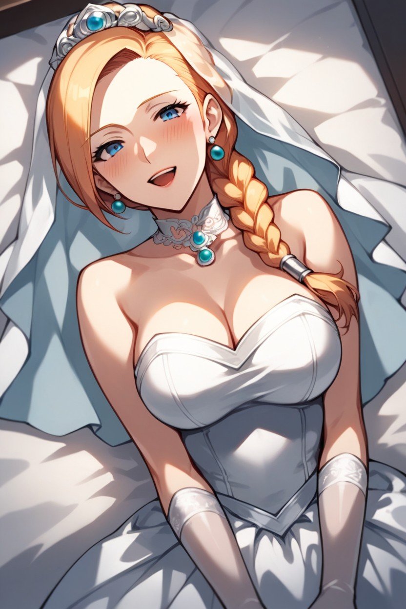 Bianca Whitaker From Dragon Quest, Top Down View, Laying In Bed On Her Back Hentai IA pornografia