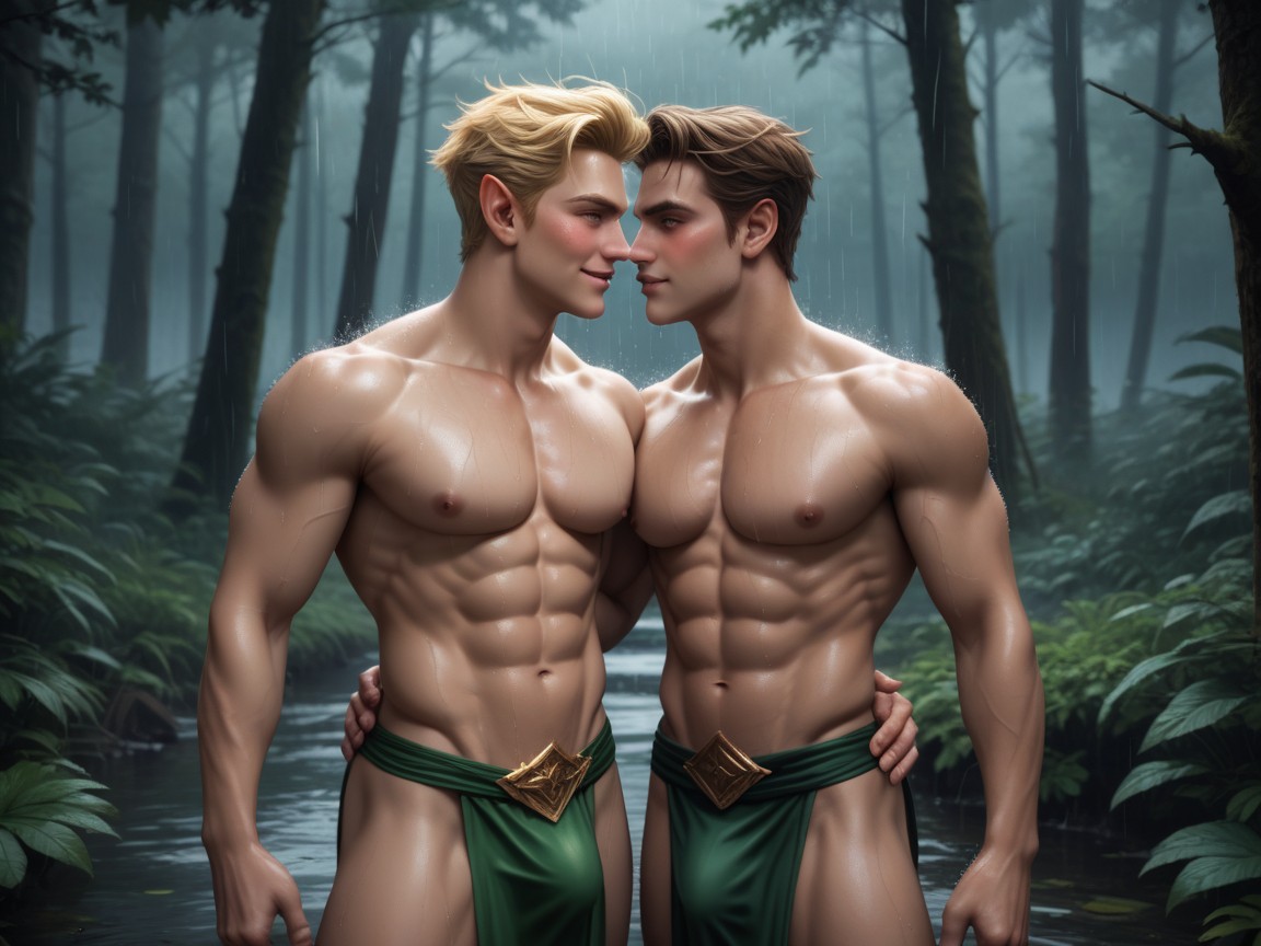 Heavy Rain, Rainy, Forest AI Gay Porn