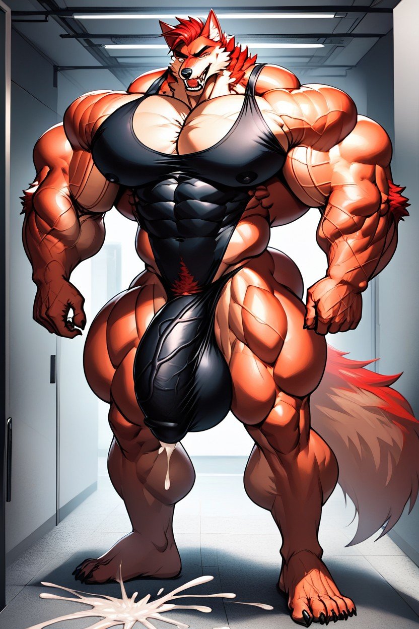 Extremadamente Pesado En La Parte Inferior, Pechos Masivos, MusculosaPorno AI Furry