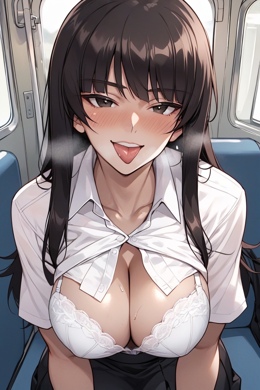 Hanging Bangs, White Blouse, Big Breasts Hentai AI Porn