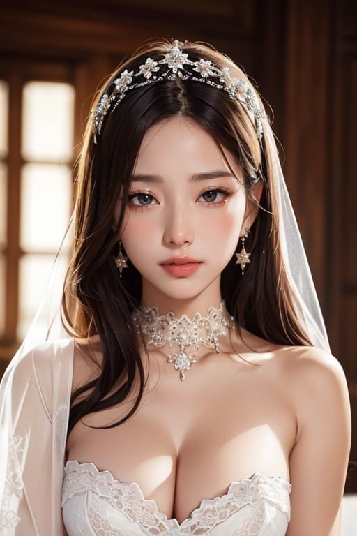 Long Length, Wedding Dress, Curly AI Porn