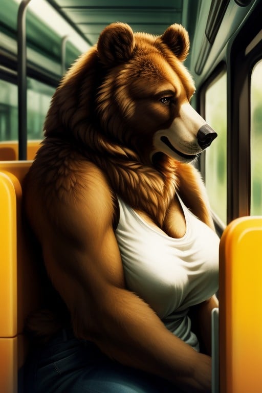 Bear, Ônibus, Peito Enorme Pornografia peluda com IA