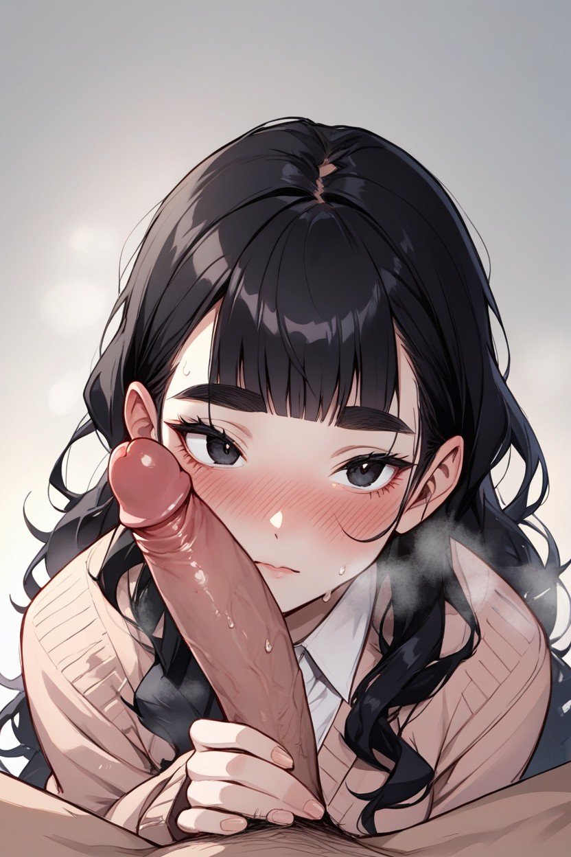 Pale Skin, Rounded Eyes, Black Hair Hentai AI Porn