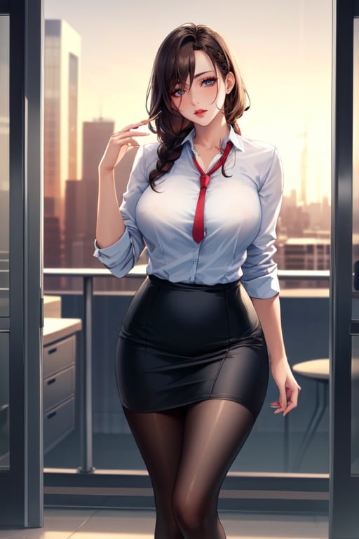 Office Lady Hair, Wearing Ripped Stockings, Camisa De OficinaPorno AI