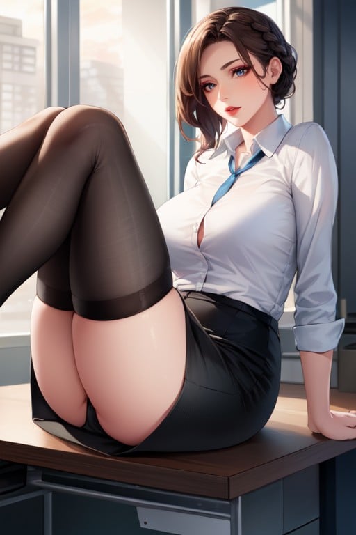 Wearing Stockings, Stunning Legs, Realistic LightningAIポルノ