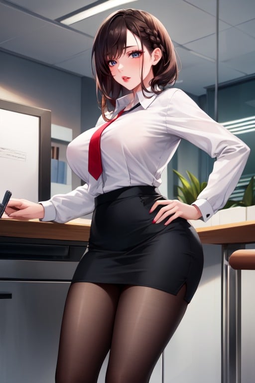 Having Red Lips, Stockings, Full Body AI Porn