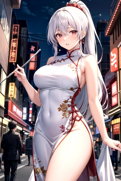 Ponytail, Asian City, Night AI Porn