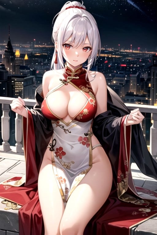 White Hair, Skinny, Medium Breast AI Porn