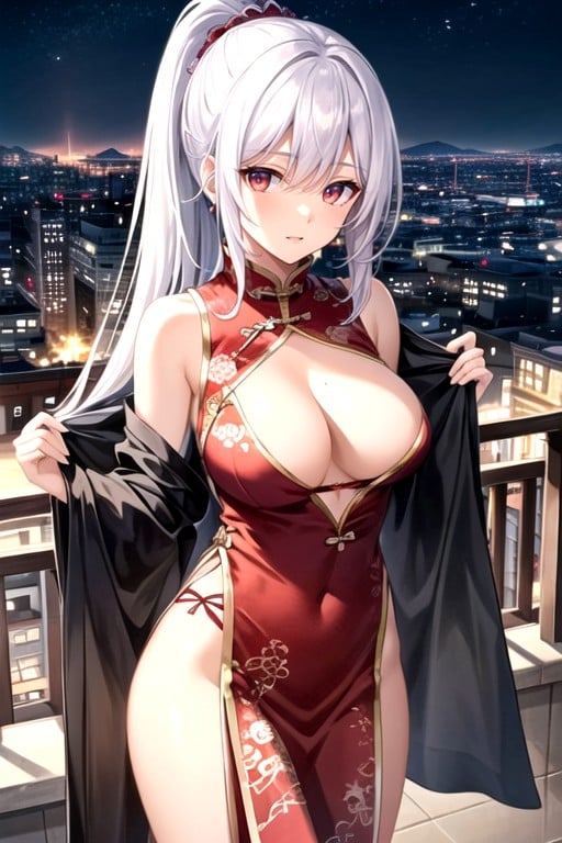 White Hair, Night, Balcony AI Porn