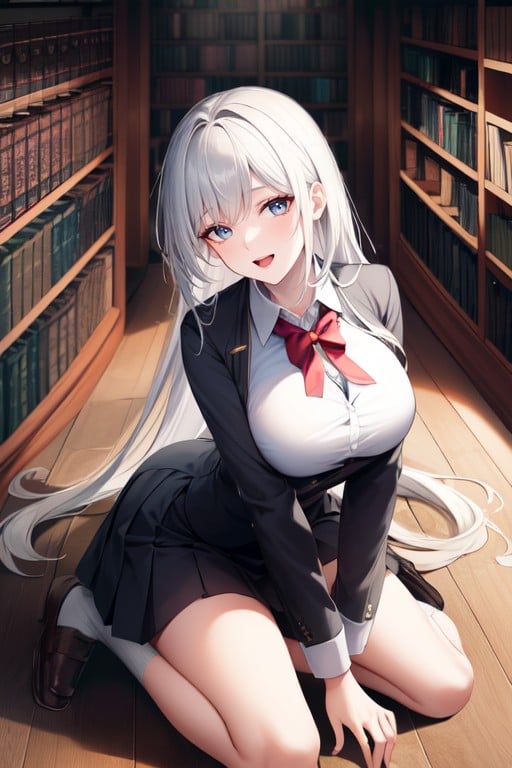 Kneeling, White Hair, Cat Pose AI Porn