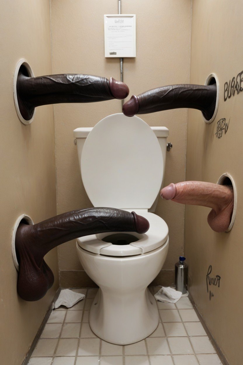 A Huge Black Dick Coming From The Inside Toilet Water, Public Restroom, Huge Black Dick Inside The Toilet Shemale AI Porn