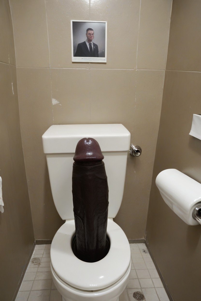 Toilet Front View, A Huge Black Dick Is Coming From The Toilet, Dark Spots EverywhereAIポルノ