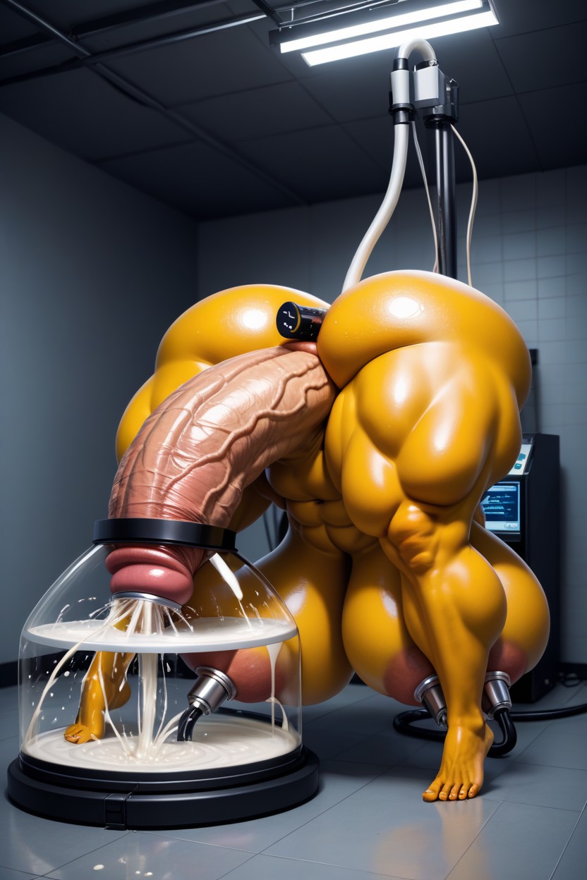 Large Round Glasses, Yellow Skin, Gigantic Trapezius Shemale AI Porn