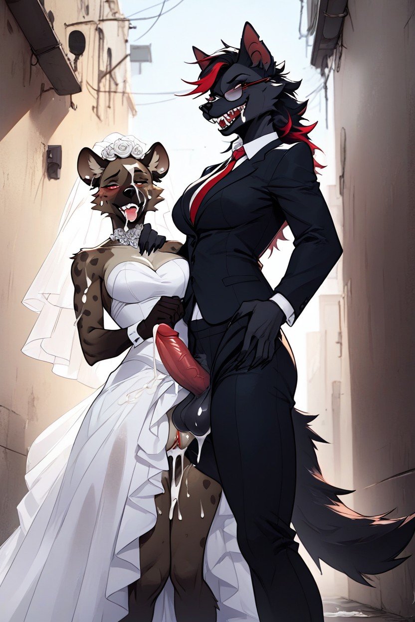 Black Fur Black Skin Black Female Werewolf Red Highlights Fuck Wedding Dress, Lesbian Sex, Futanari퍼리 AI 포르노