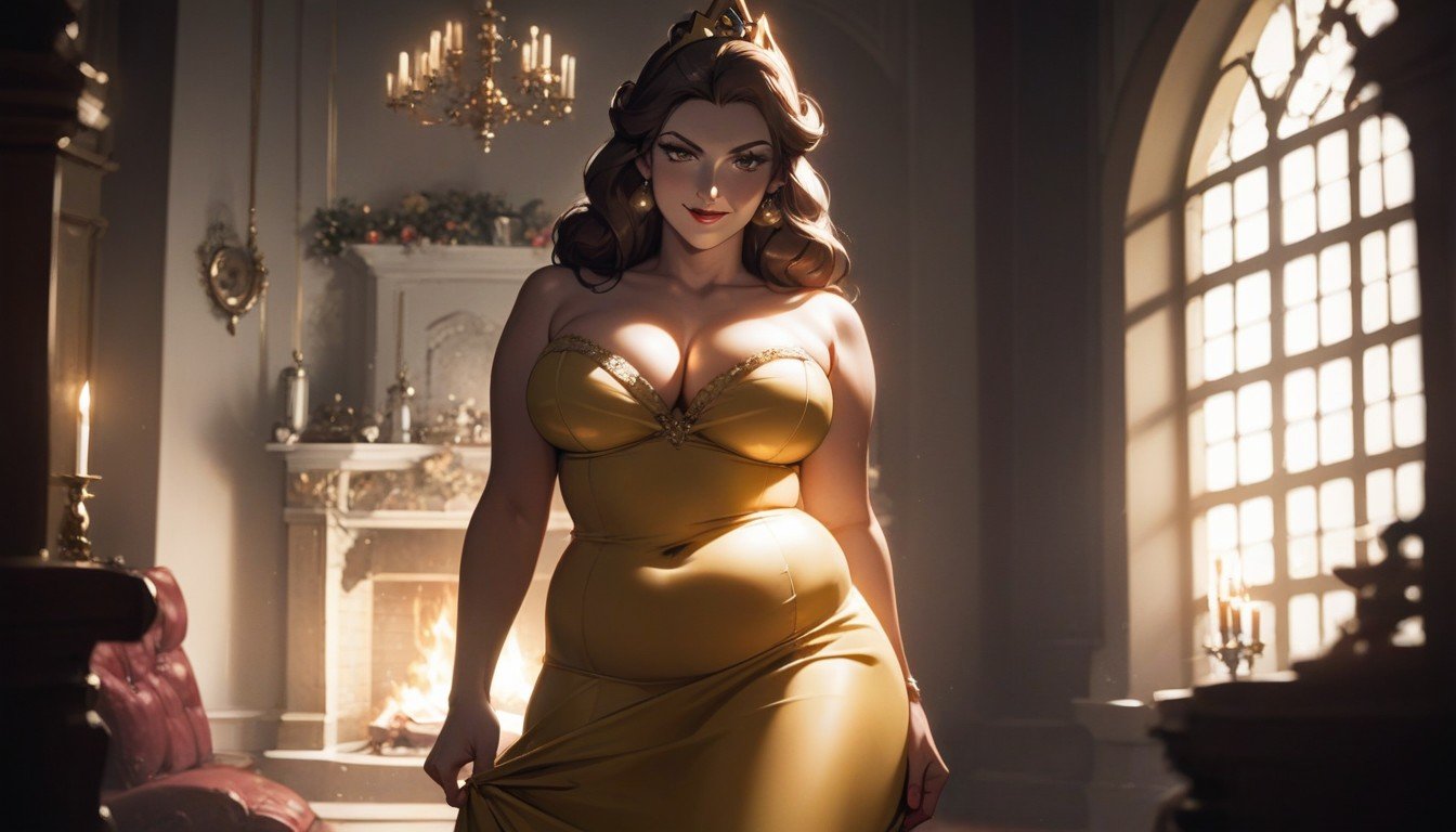 Yellow Belle Princess Dress, Große Brust, Disney Princess Belle KI Schwulenporno