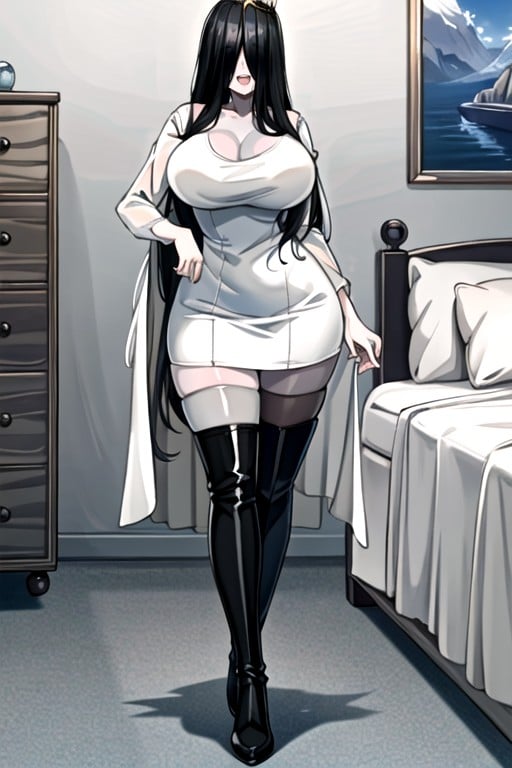 Wearing A Princess Crown, Full Body, Wearing Black Leather Thigh High Boots Hentai AI Porn