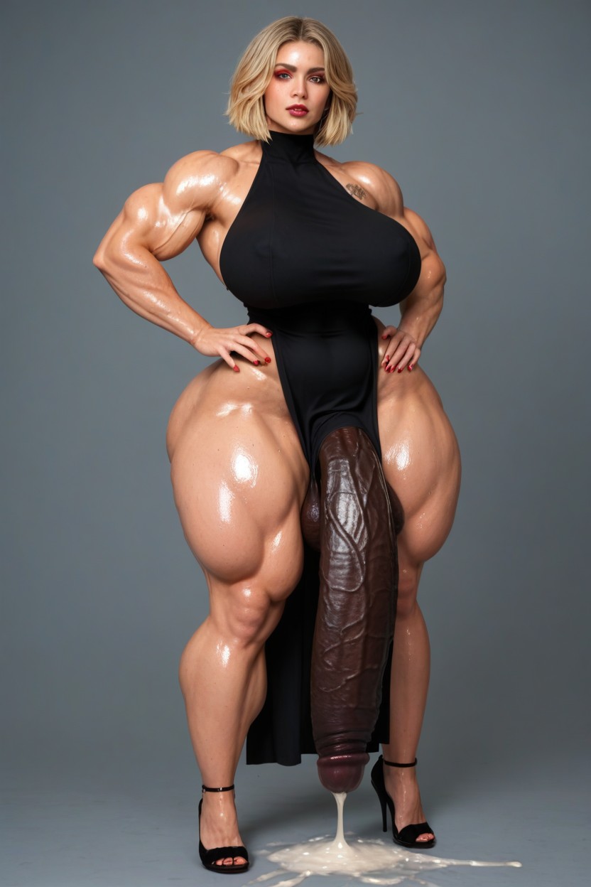 Extremely Large Ass, Black Penis, Golden Jewels Shemale AI Porn