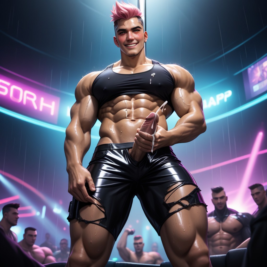 Bare Thighs, Pink Mowhawk Hair, Dark Eyes AI Gay Porn